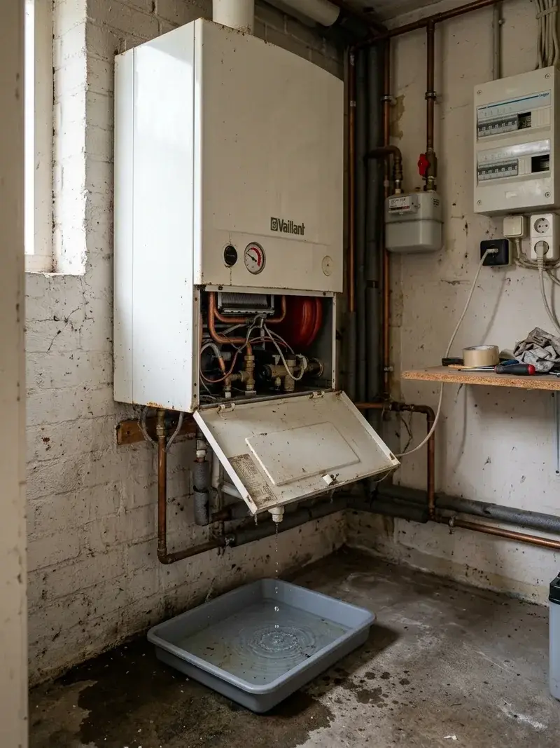 Cv-ketel met drukmeter in het rood